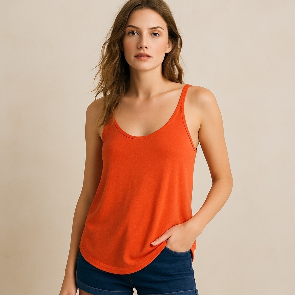We The Free Bright Orange Scoop Neck Soft Knit, Easy Fit, Layering Essential S